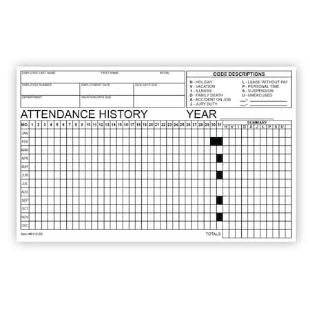 Asp Employee Attendance Tracker, 8" X 5", 50 Per Pack Pk 6110-00